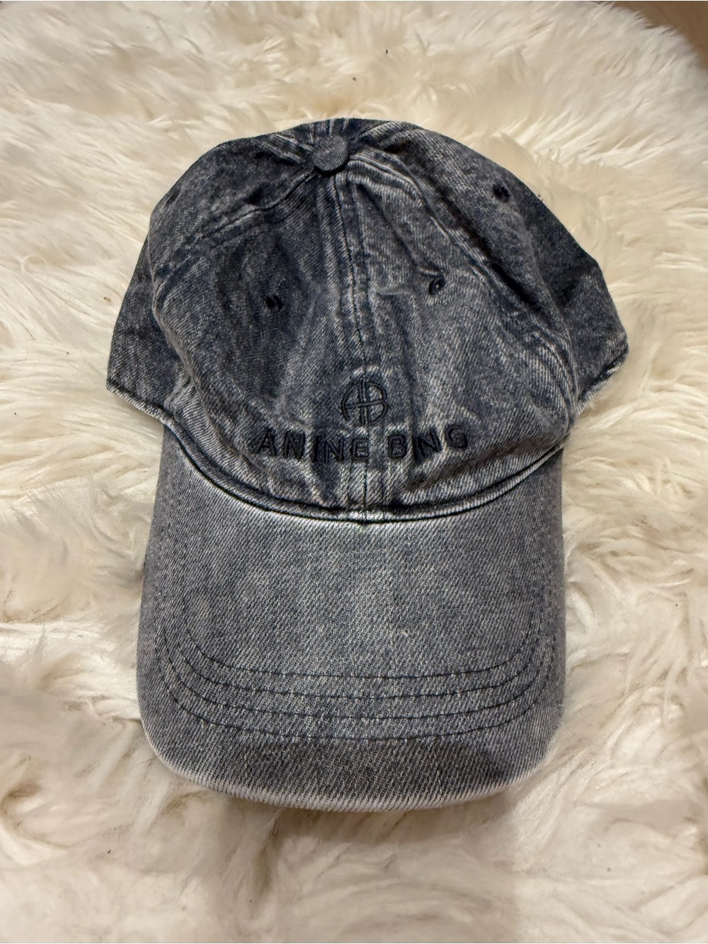 Anine Bing Washed Denim Baseball Cap in Faded Gray